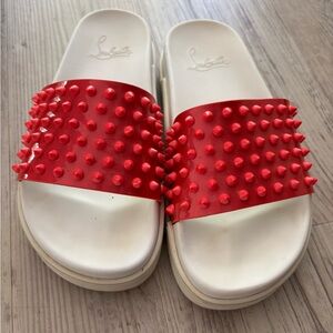 Red Studded Slide Sandals Christian Louboutin